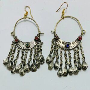 Vintage Silver Kuchi Earrings With Long Tassels, Tribal Earrings, Kuchi Boho